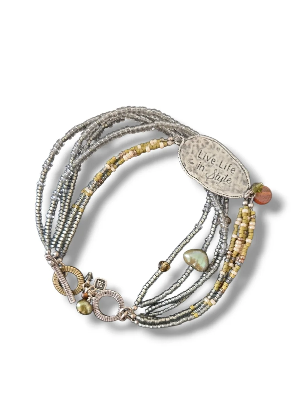 Silpada Live Life Multistrand Beaded Bracelet - Silver & Pale Yellow Accents